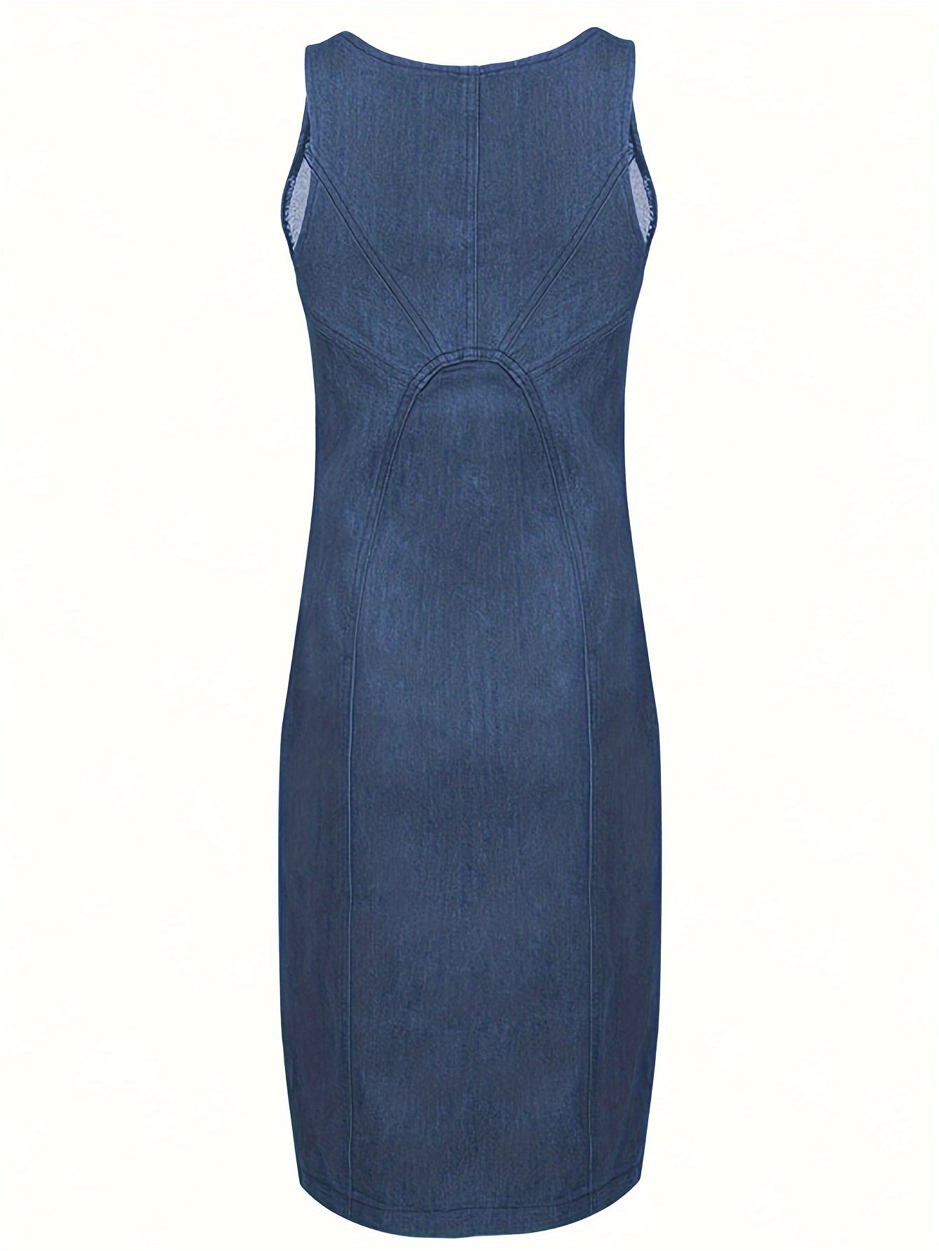 Women's Sexy Sleeveless Denim Dress, Fitted Zip-Front Midi Bodycon Dress With Front Split, Stylish Casual Summer Outfit