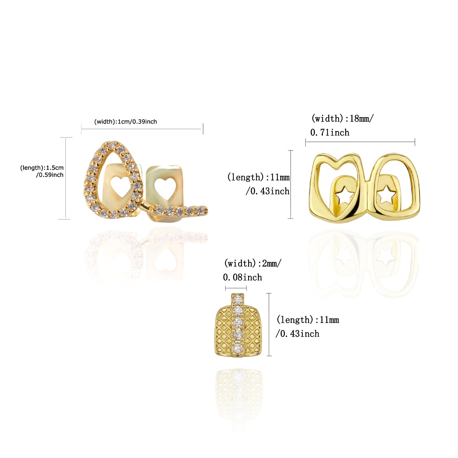 3pcs Fashion Personality Hip Hop Jewelry Copper Inset Zirconia Hollow Golden Teeth Grillz Out Cool Gift for Men and Women Valentine'S Day Carnival Mother'S Day Father'S Day Special Gifts