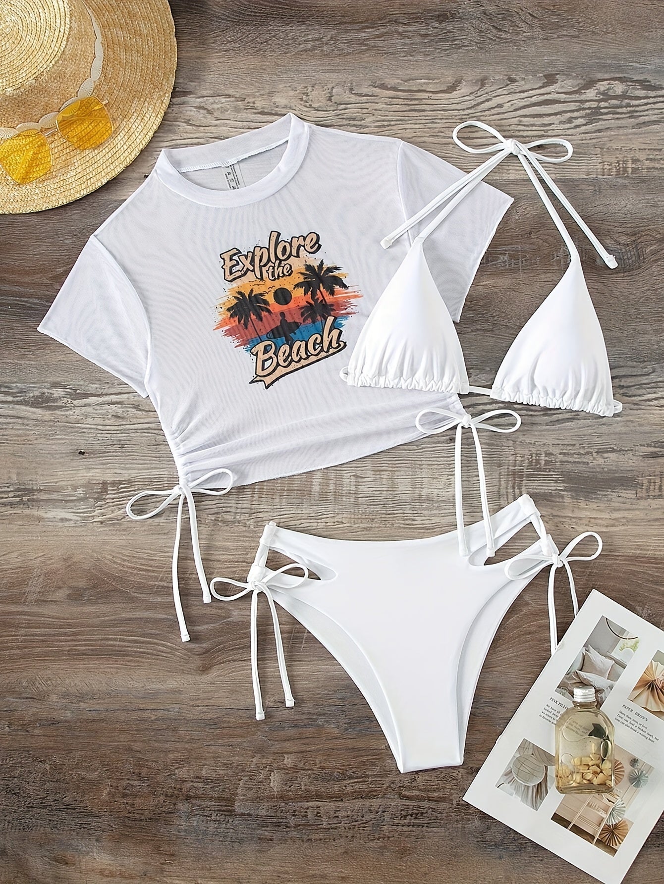 Swimming Summer Beach Sunset Print Vest Two-piece Swimsuit