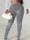 Women's High-Waist Striped Skinny Pants - Black & White Stripes, Butt-Lifting, Casual Fit, Machine Washable, All-Season Comfort, Medium Stretch Fabric, Comfortable Fashion | Figureenhancing Style | Smooth Texture, High Waiste