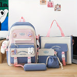 Five-Piece Large Capacity Double Shoulder Bag Women's Fashion Simple Color-Block Casual Backpack (No Pendant, Badge Ladies Travel Bag)