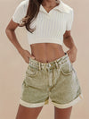 Women'S Preppy Style Washed Salt & Pepper Denim Shorts - Non-Stretch Solid Color with Slash Pockets, Mid-Thigh Length for Spring/Summer Casual Wear, Everyday Denim Shorts | Relaxed Fit Shorts | Nonstretch Fabric