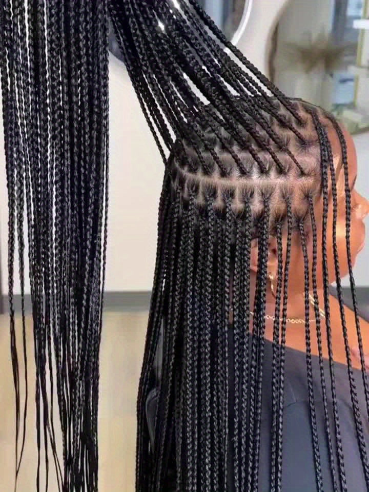 Latest Style Full Double Lace Front Braid Wig for Women - Hand Braided, Knotless Cornrow Braids, Blended Black Hair, Natural Looking, Breathable, Comfortable