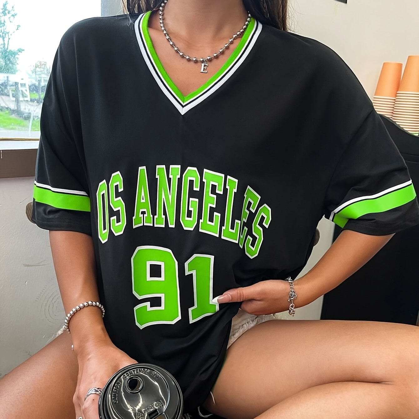 Women's Oversized Graphic Brooklyn Letter Short Sleeve Tee