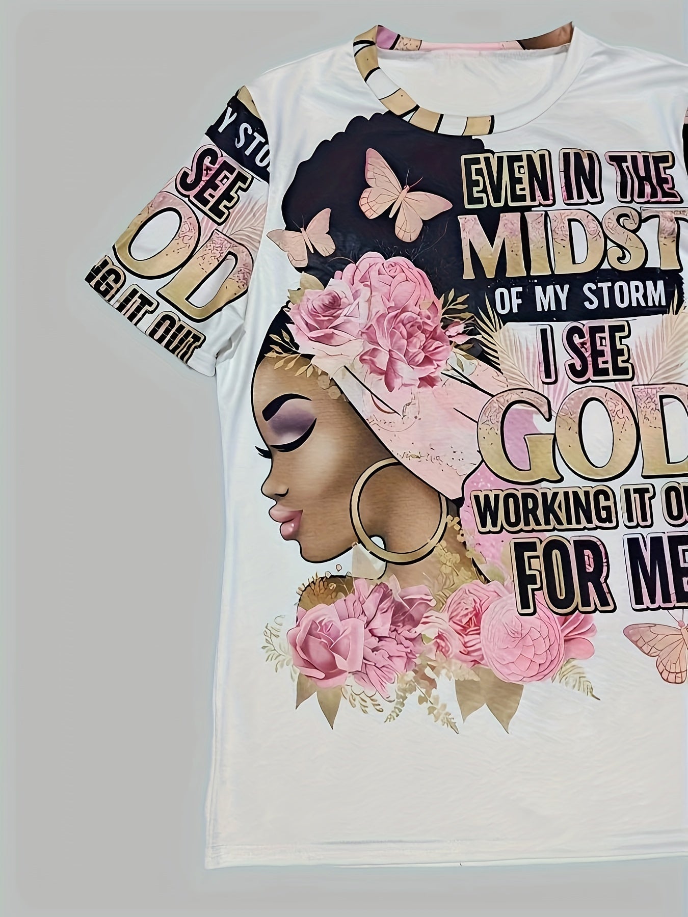 Face Women's T-Shirt - Retro Round Neck, Short Sleeve, Letter Printed, Soft & Breathable for Casual Wear