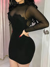 Sultry Bodycon Mesh Dress - Women's Sexy Party Dresses with Long Sleeves, Mock Neck, and Splicing Details - Perfect for Club Nights and Special Occasions