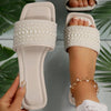 Elegant Women'S Pearl & Rhinestone Slide Sandals - Open Toe, Flat Heel, Rubber Sole, Easy Care, Fashionable for Home, Outdoor, Vacation Beach Wear