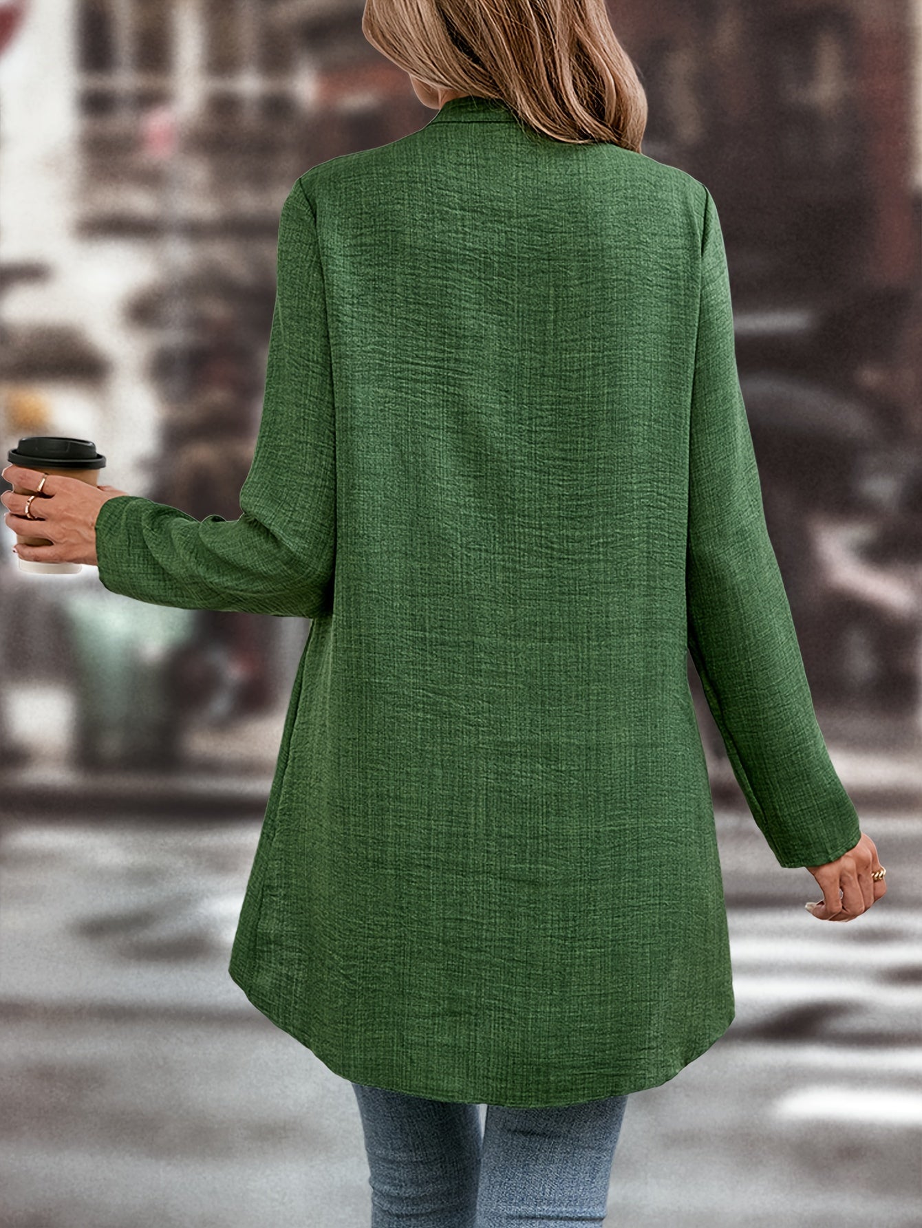 Solid Color Single Breasted Splicing Blouse, Elegant Long Sleeve Layered Blouse For Spring & Fall, Women's Clothing