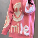 Chic joyful Face Jacquard Sweater for Women - Cozy Long Sleeve Crew Neck Pullover, Perfect for Fall/Winter - Soft & Warm - For Women - Suitable for Fall/Winter - Great Gift for Birthday & Holidays