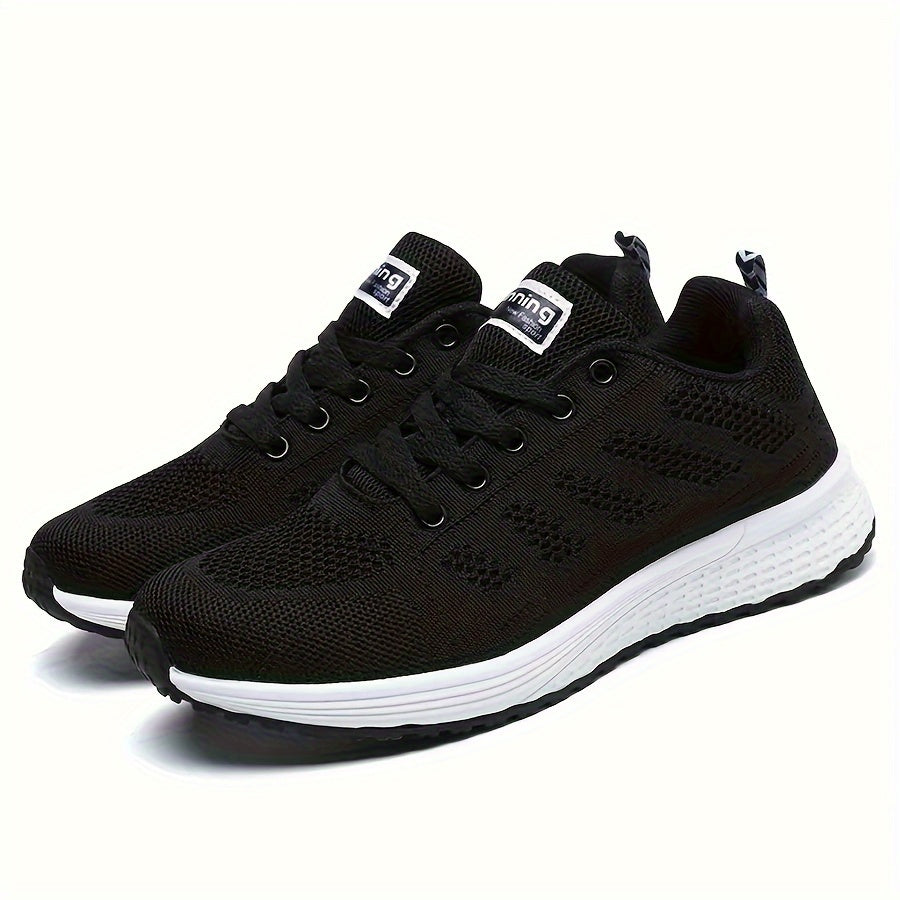 Women's Letter Graphic Lace-up Walking Shoes, Mesh Breathable Athletic Sneakers For Tennis Fitness Gym