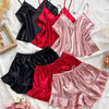 6pcs Set of Stylish And Sexy V-Neck Camisole And Ruffled Shorts Made of Faux Silky, Perfect for Casual And Comfortable Wear in All Seasons.