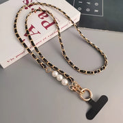Durable, Chic Faux Pearl & Faux Leather Crossbody Phone Lanyard - Elegant Shoulder Strap Accessory
