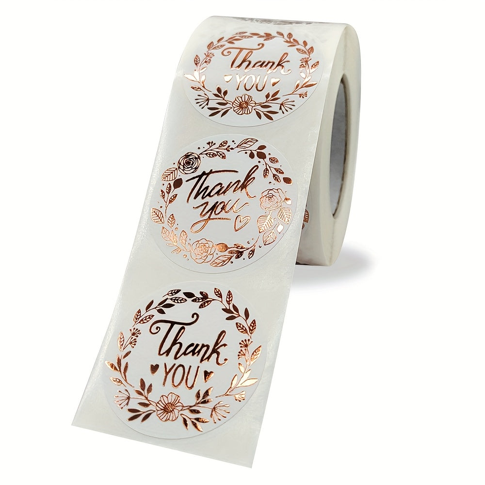 500pcs Round Rose Golden Thank You Stickers, Embroidered Glossy Finish, Self-Adhesive Paper Labels for Wood Surface, Single Use, Striped Pattern, Supernatural Theme, Party Wedding Holiday Gift Stationery