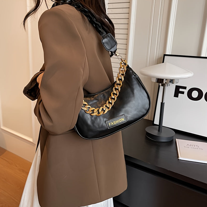 Stylish Women's Shoulder Bag with Adjustable Golden Chain Strap - Elegant Crossbody Handbag in Black, Khaki, or Orange, Perfect for Casual or Formal Occasions, Ladies Handbags