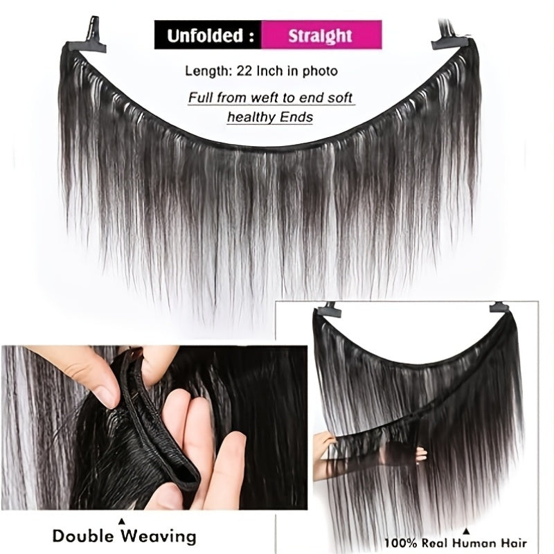 Human Hair Straight Human Hair Bundles With Human Hair 13*4 Lace Frontal Closure 100% Unprocessed Brazilian Virgin Human Hair Bundles With Straight Human Hair Closure Natural Black Elegant Fashion For Black Women