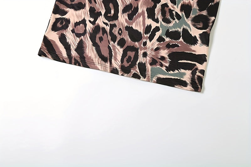 Women's Summer Halter Neck Leopard Print Long Dress with Hollow Detail - Polyester Blend Sheath Bodycon Maxi with Sleeveless Design for Evening Party