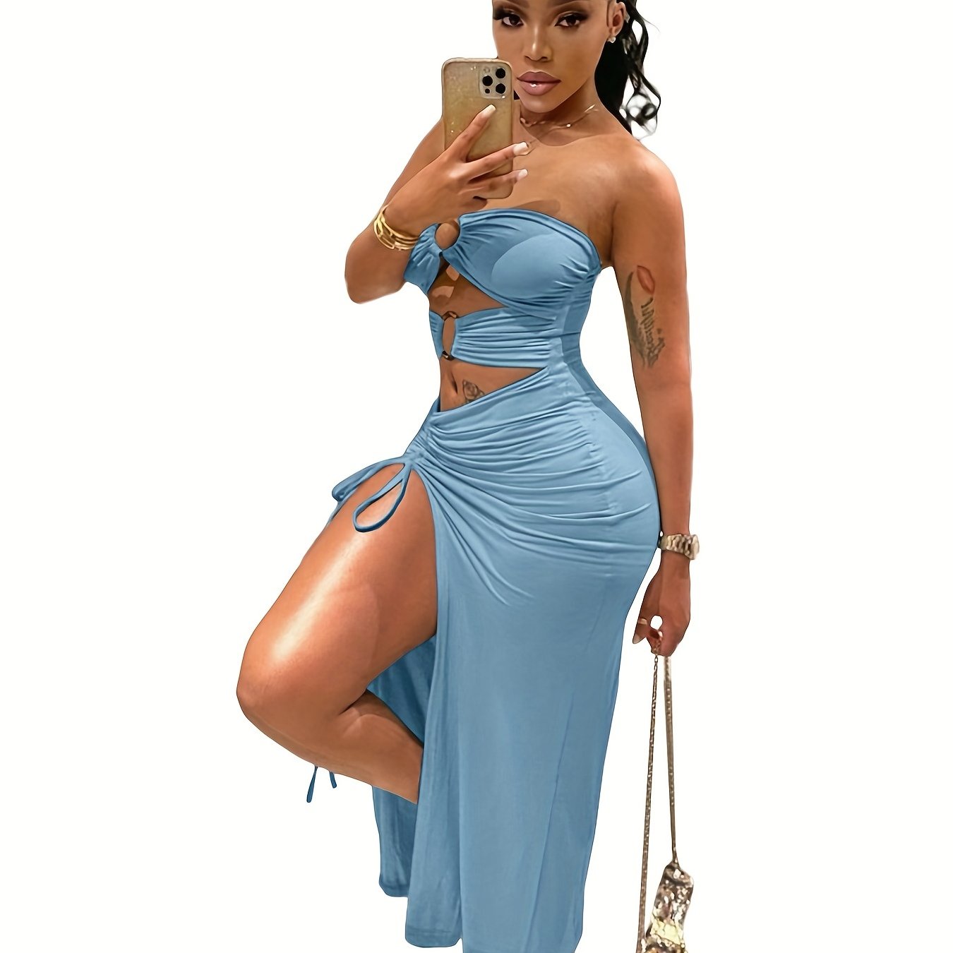 Cut Out Drawstring Dress, Y2K Sleeveless Dress For Party & Club - Women's Clothing -  Stylish & Trendy Design - Perfect for Night Out & Festivals - Ideal Gift for Fashionable Women