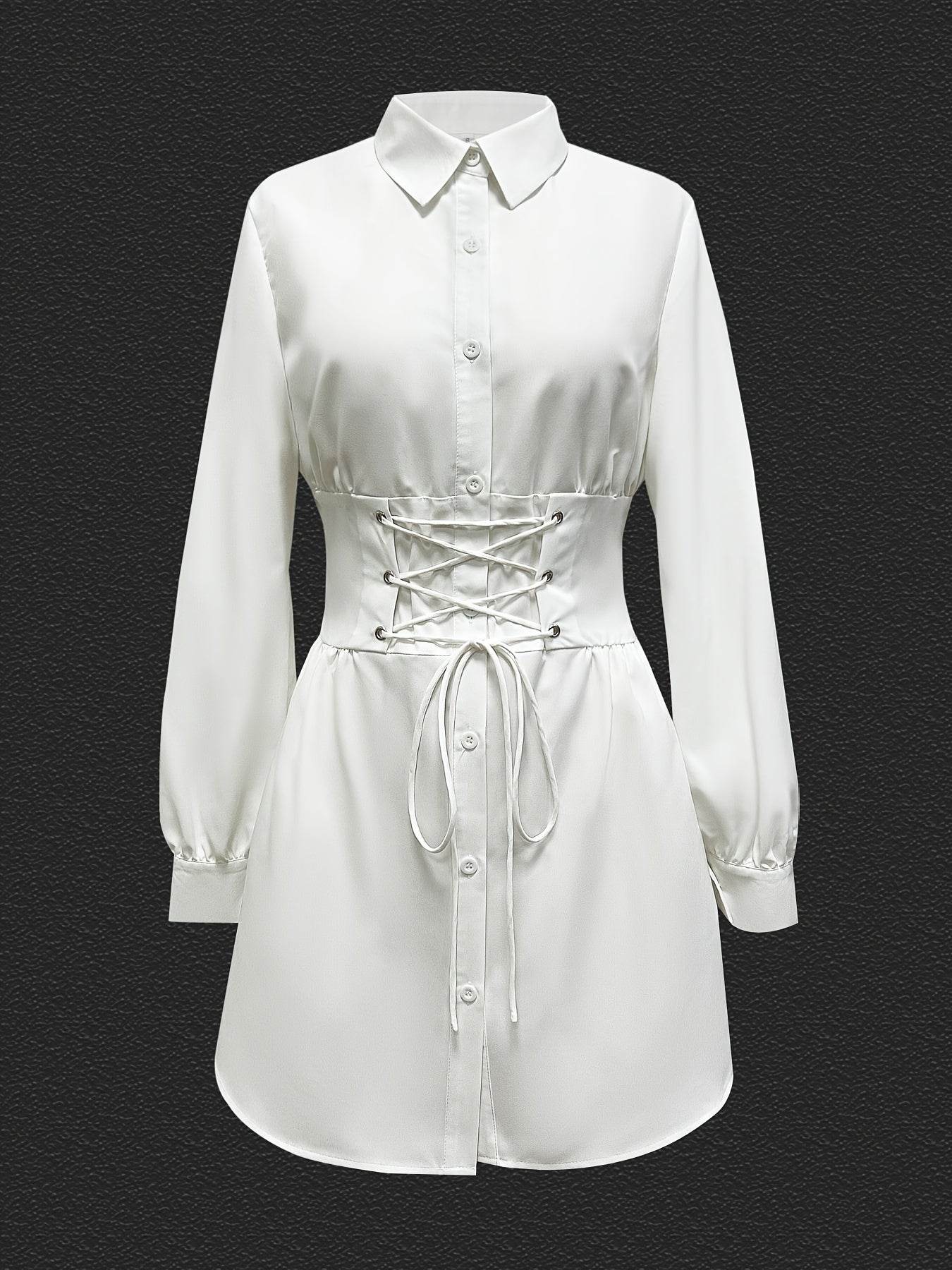 Solid Button Front Shirt Dress, Casual Long Sleeve Belted Dress, Women's Clothing