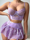 European and American Bow Lace Skirt Sexy Backless Set, 3pcs set, top + skirt + pants + garter belt