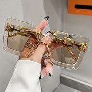 Ladies' Luxurious Square-shaped Fashionable Glasses, With Golden Chain Legs, Reflective Lenses, Transparent Frames, Very Suitable For Vacation And Casual Wear During Classes | Decorative Chain Details | Golden Decoration