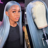 Women's 28 Inch Sky Blue Straight Synthetic Lace Front Wig, High Temperature Fiber, Glueless HD Lace Frontal, Soft Silky Hair for Halloween, Party, Cosplay - 13x6 Basics Style, Lace Wig