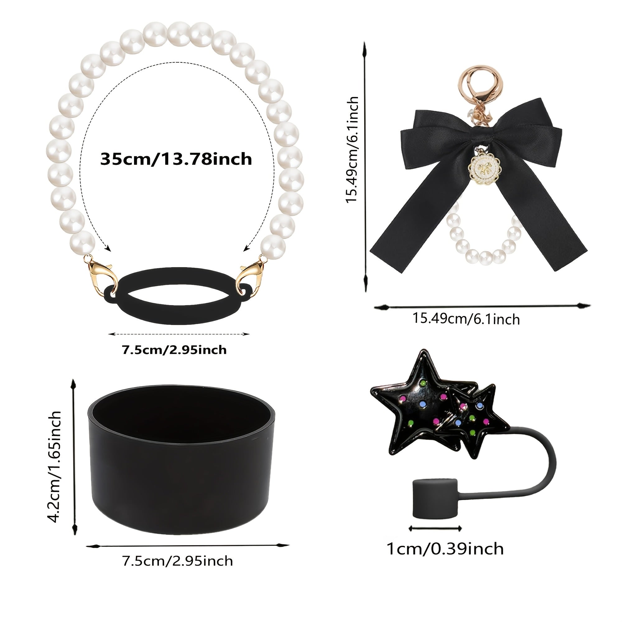 5pcs Tumbler Accessory Kit: Pearl Strap, Bow Keychain, Silicone Boot & Star Straw Cover - Compatible with 40oz & 30oz ST Cups - For Tumbler Enthusiasts - Perfect Gift for Birthdays & Holidays