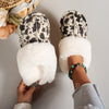 Cozy Winter Plush Slippers for Women - Fashionable Beige with Cow Print, Thick Fleece Lining, Warm & Non-Slip Sole, Comfortable Indoor Footwear, Ladies Slippers