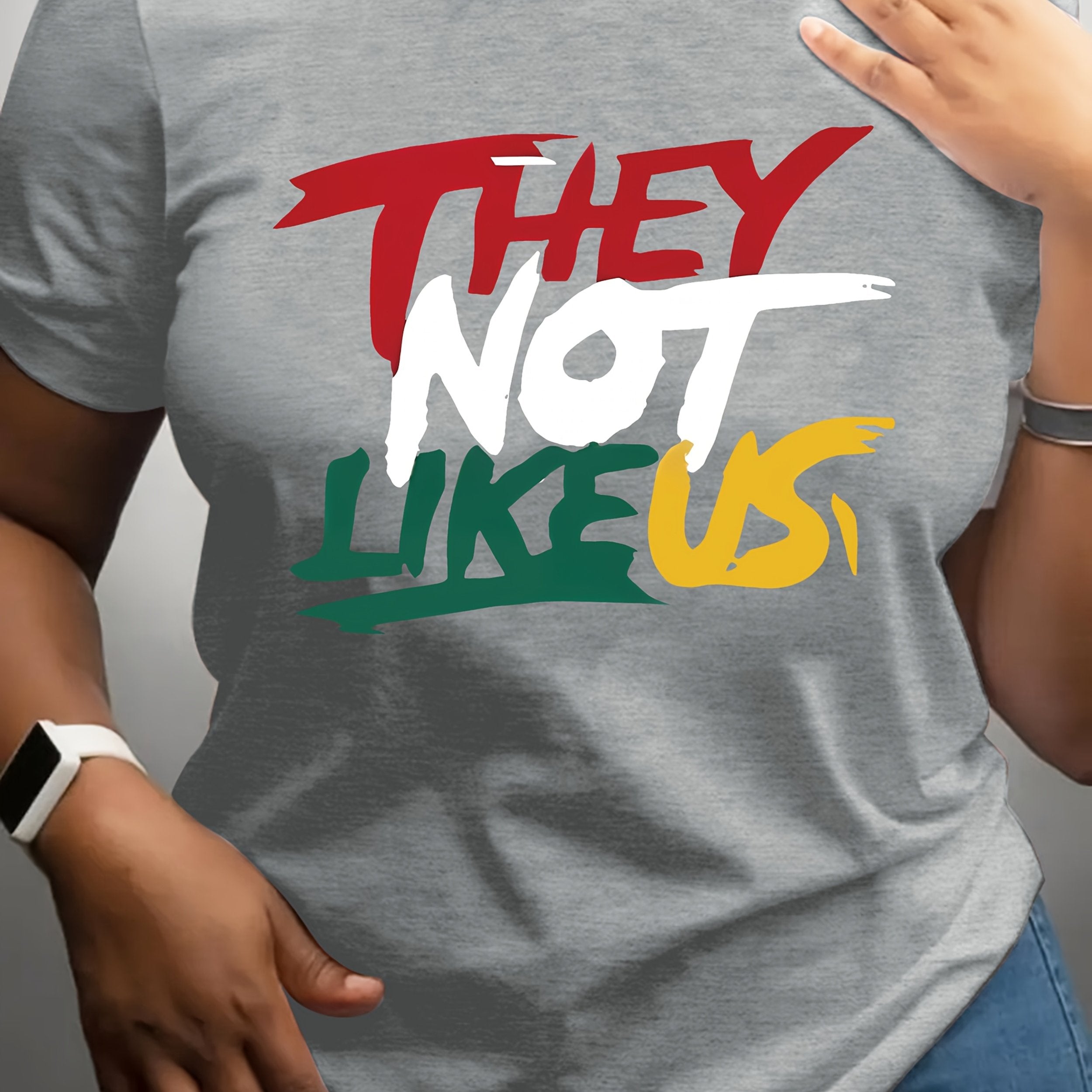 Women's "THEY NOT LIKE US" Bold Letter Print T-Shirt - Vibrant Green Short Sleeve Crew Neck Casual Top, Machine Washable Regular Fit Tee for Spring & Summer