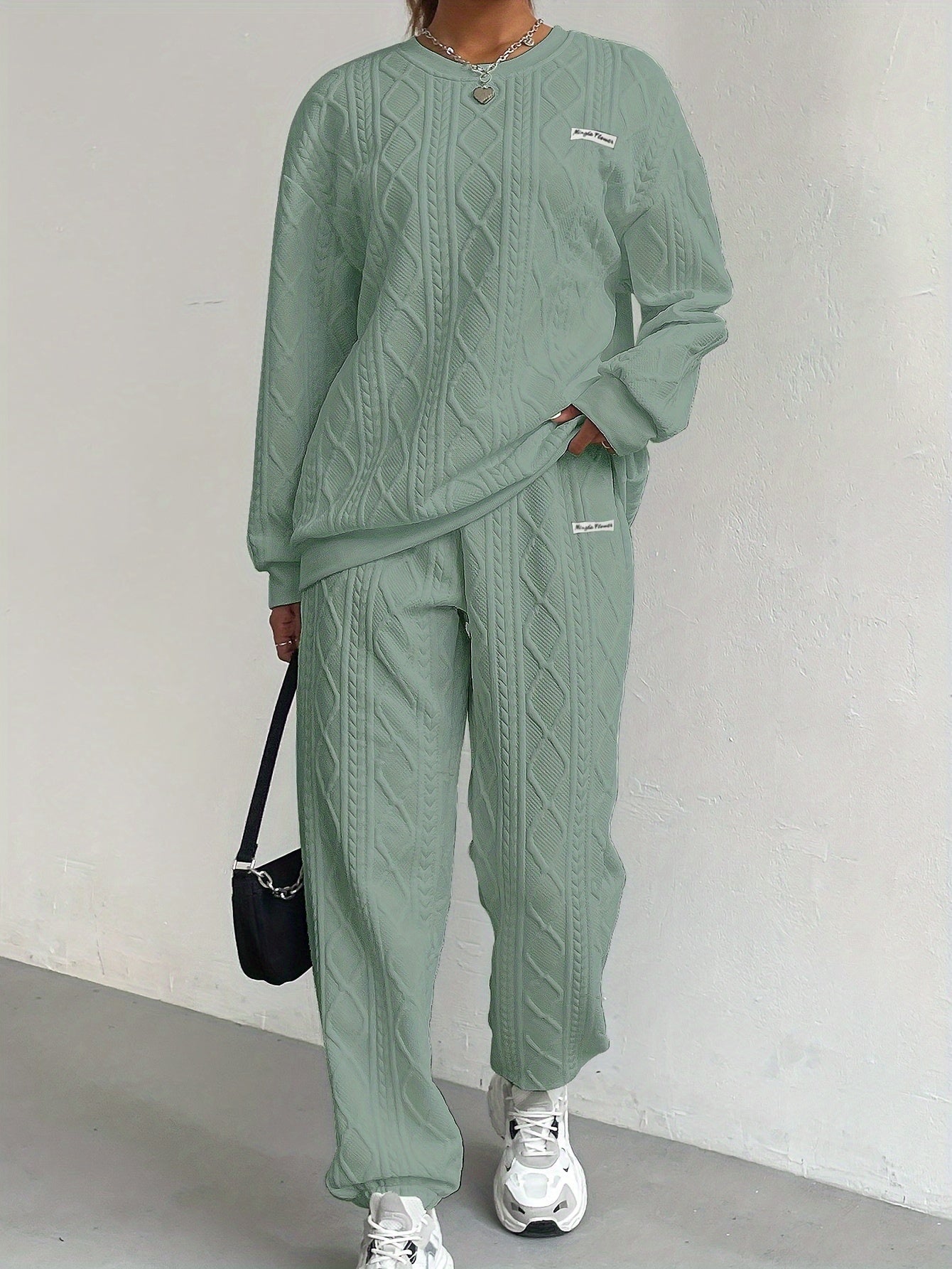 two-piece Women's Letter Print Matching Sweatshirt & Sweatpants Set, Casual Long Sleeve Crew Neck Sweatshirt & Sporty Joggers Outfit