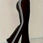 Color-Blocked Striped Casual Flared Pants for Women, Perfect for Active Sports.