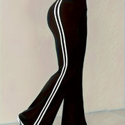 Color-Blocked Striped Casual Flared Pants for Women, Perfect for Active Sports.