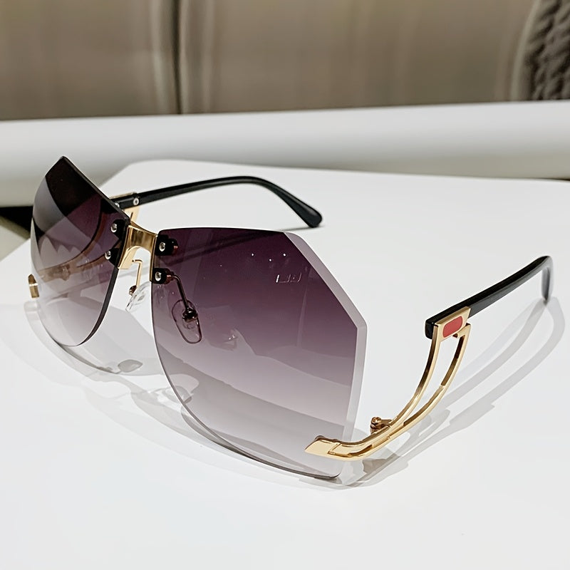 Women's Frameless Fashion Glasses with Hollow Temple & Irregular Ocean Film Lenses - Gradient Pink to Clear Fashion Eyewear, Lightweight Decorative Accessories for Casual Outings, Glasses Accessories, Stylish Car Rideouts, Ch