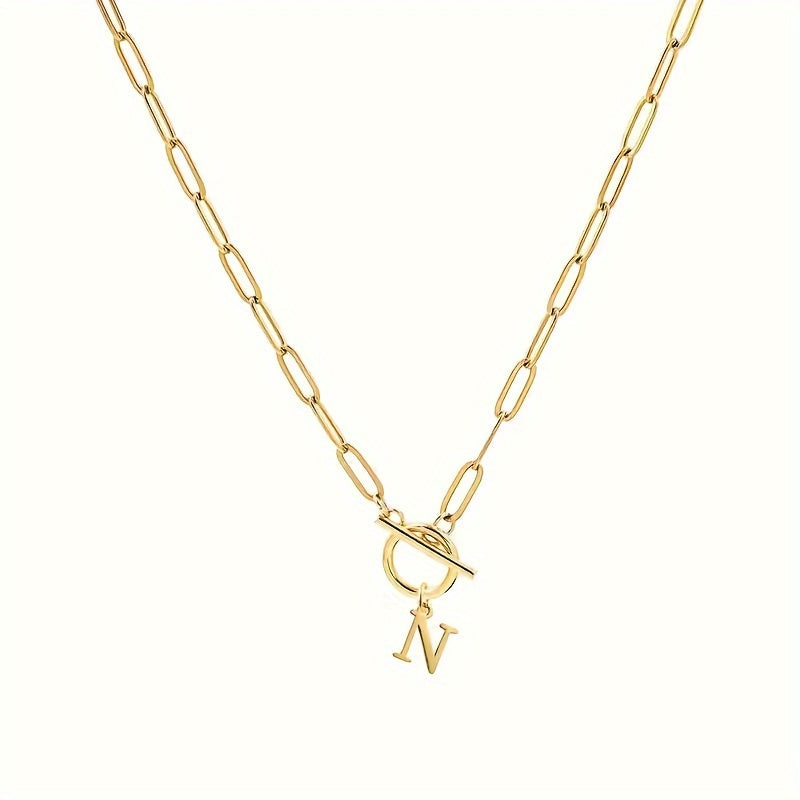 1pc of 26 Letter Necklaces with Rectangular Paperclips, Capital Initial Letters, Stainless Steel Letters, Elegant Women's Chain Necklace, a Gift for Her