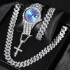 4pcs, Men's Watch Necklace Bracelet Set, Myer Cuban Rhinestone Necklace Bracelet Set, Men's Watch Gift Set
