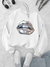 Women's Casual Crew Neck Sweatshirt with Geometric Lips Print, Long Sleeve Pullover, Knit Fabric, Regular Fit - 50%, Polyester 50% Blend, Machine Washable for Fall & Winter