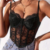 Women'S Floral Lace V-Neck Corset Top, European Style Sexy See-Through Pullovers, All-Season Knit Fabric with Medium Stretch, 95% Polyester 5% Elastane, No Padding, Regular Fit for Going Out