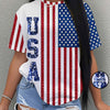 Women's Printed, Non-Glitter Sequin Flag Print Casual T-Shirt - Spring/Summer Fashion Design, Minimalist, Romantic Style, Artistic, Casual Attire, Vacation Look, Versatile and Stylish