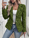 Women'S Green Floral Print Blazer - Stylish Short Sleeve Jacket with White Top and Jeans, Perfect for Spring and Fall, Polyester Fabric, Lapel Collar, Casual to Semi-Formal Wear, Casual Blazer | Floral Print Jacket | Polyeste