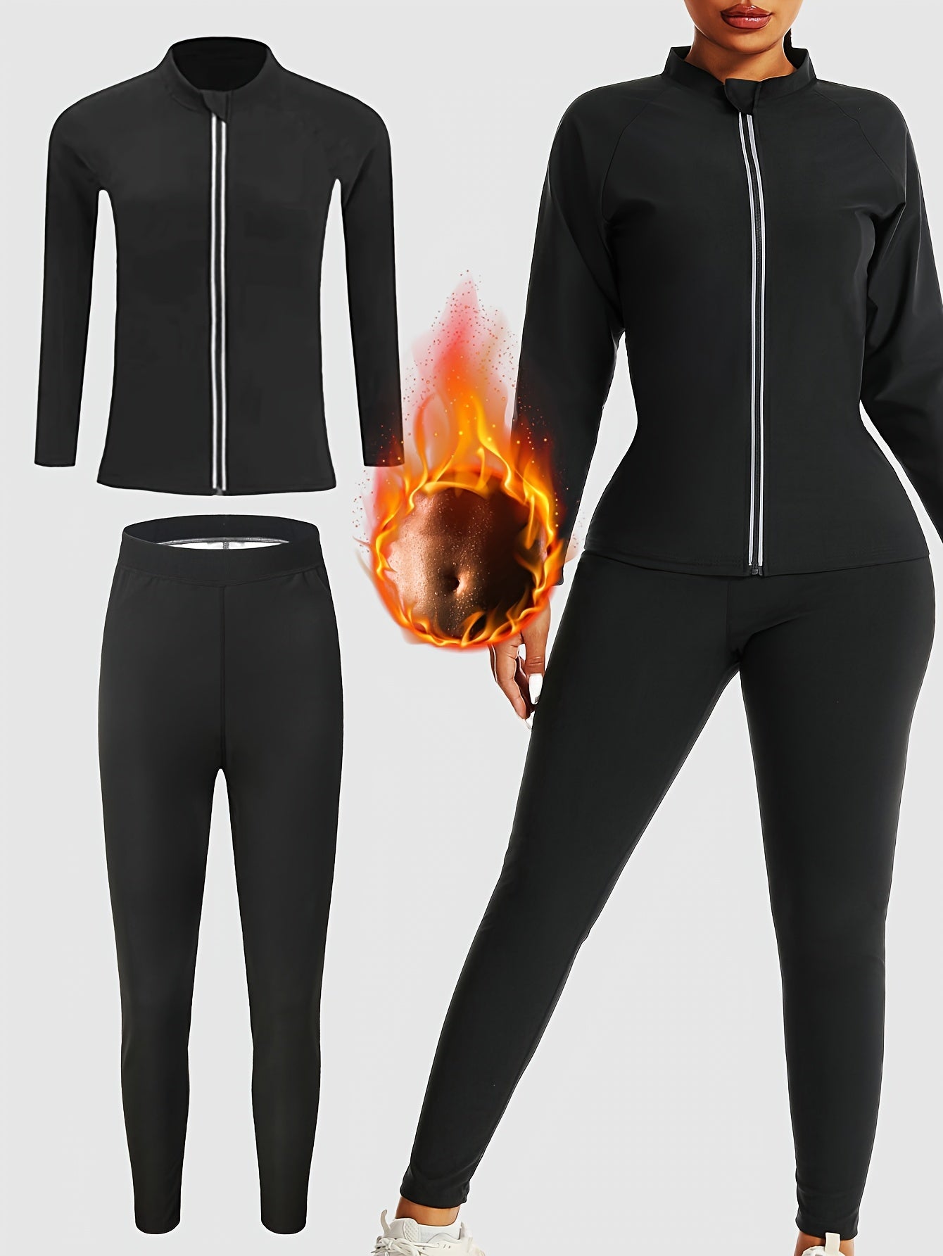 Ladies Sauna Sport Long Sleeve Long Pants Suit Ladies Sauna Suit Sweating Sauna Sport Jacket Long Sleeve Suit European And American Ladies Sweating Suit Sports Sauna Sweating Clothes Fitness Yoga Sweating Burst Sweat Jacket S
