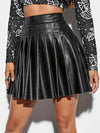 Women'S Sexy Pleated Mini Skirt - Black with White Floral Pattern, High-Waisted, Knee-Length for Evening Wear, Party Skirt | Seductive Skirt | Glossy Finish