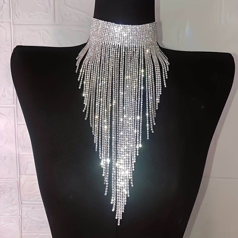 1 Piece Women's Luxury Rhinestone Tassel Necklace - 18K Gold Plated, Synthetic Cubic Zirconia Mosaic - All-Season Jewelry | Glamorous & Elegant Design | Perfect for Banquet Party Nightclub