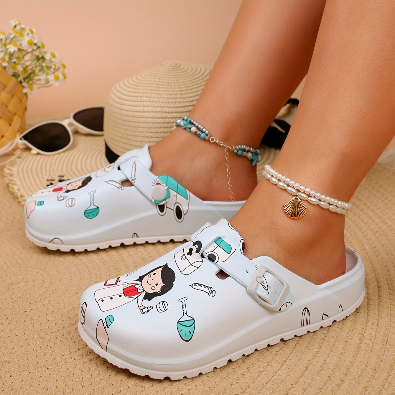 Women's Cute Cartoon EVA Clogs, Non-Slip Breathable Lightweight Footwear, Versatile Garden & Beach Casual Shoes