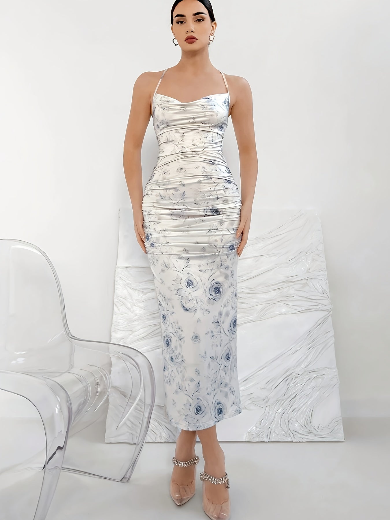 Print Bodycon Midi Dress - Stretchy Knit Fabric, Sleeveless Pencil Skirt Style for Women, Perfect for Spring & Summer