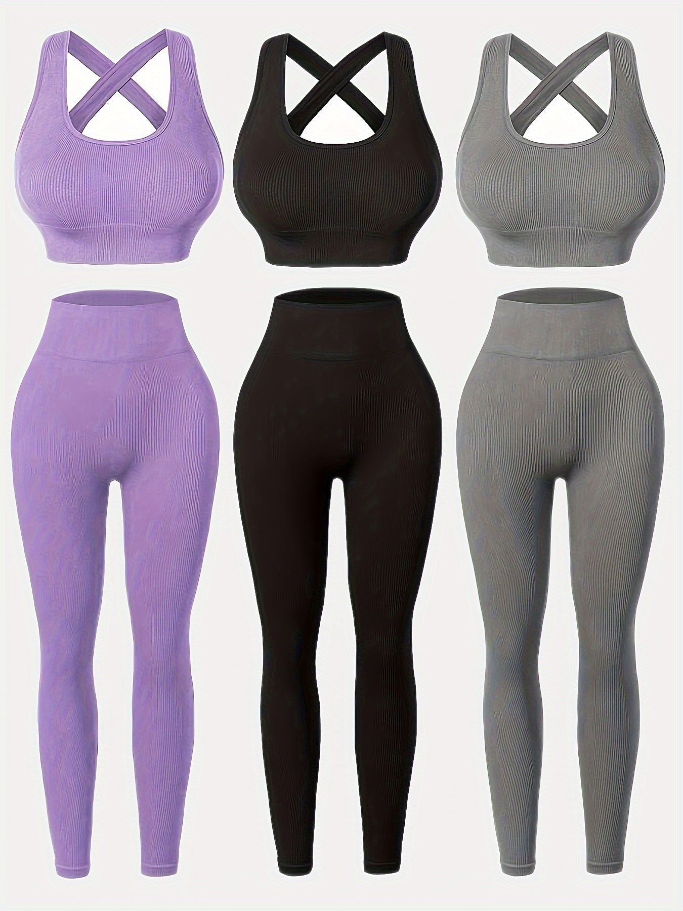 [Seamless Yoga Leggings] 3pack High-Waisted Yoga Leggings Set - Seamless, Breathable, All-Season - With Built-In Bra
