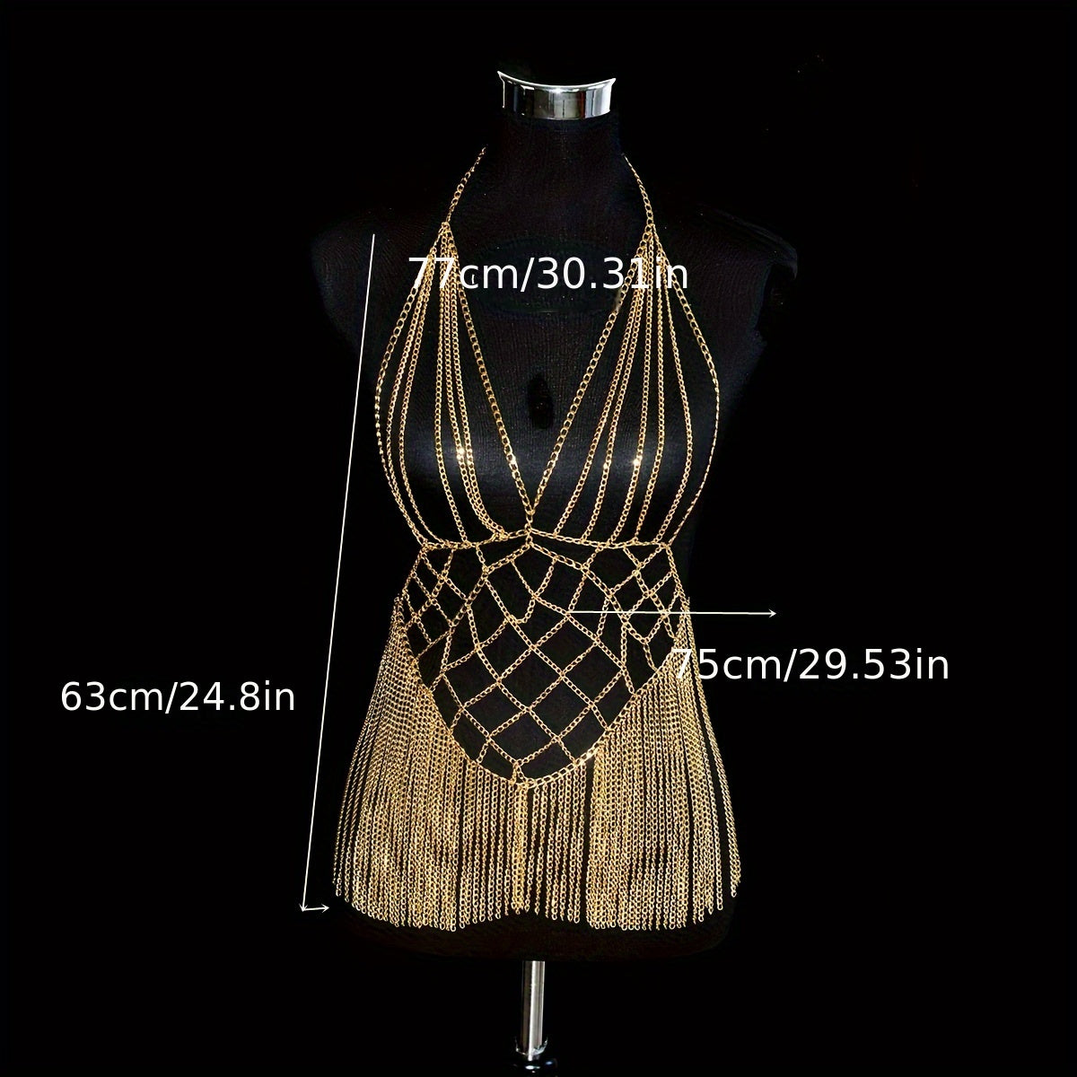 Elegant Golden-Tone Fringe Body Chain with Sparkling Bra Detail - Sexy Aluminum Alloy Party & Festival Accessory, Perfect for Nightclubs and Streetwear Fashion