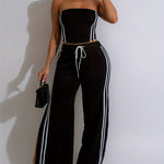 Loose-Fitting Striped Long Pants Set with a Bustier Top