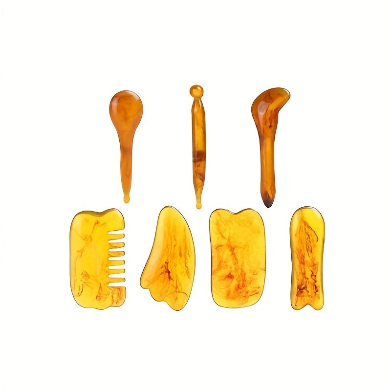 7pcs Gua Sha Beauty Massage Tool Set - Natural Resin Gua Sha Scrapers For Face, Back & Neck - Relax Muscles & Release Stress - Mother's Day Gift