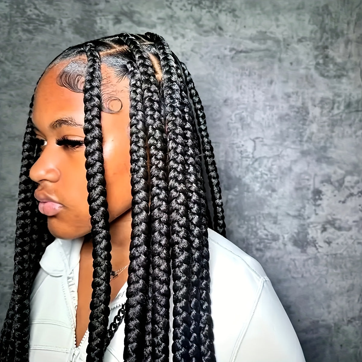36" Full Lace Front Wig for Women - Knotless Box Braided Synthetic Hair, High-Density 180%, Black with Natural Highlights, Perfect for Casual Attire or Special Occasions