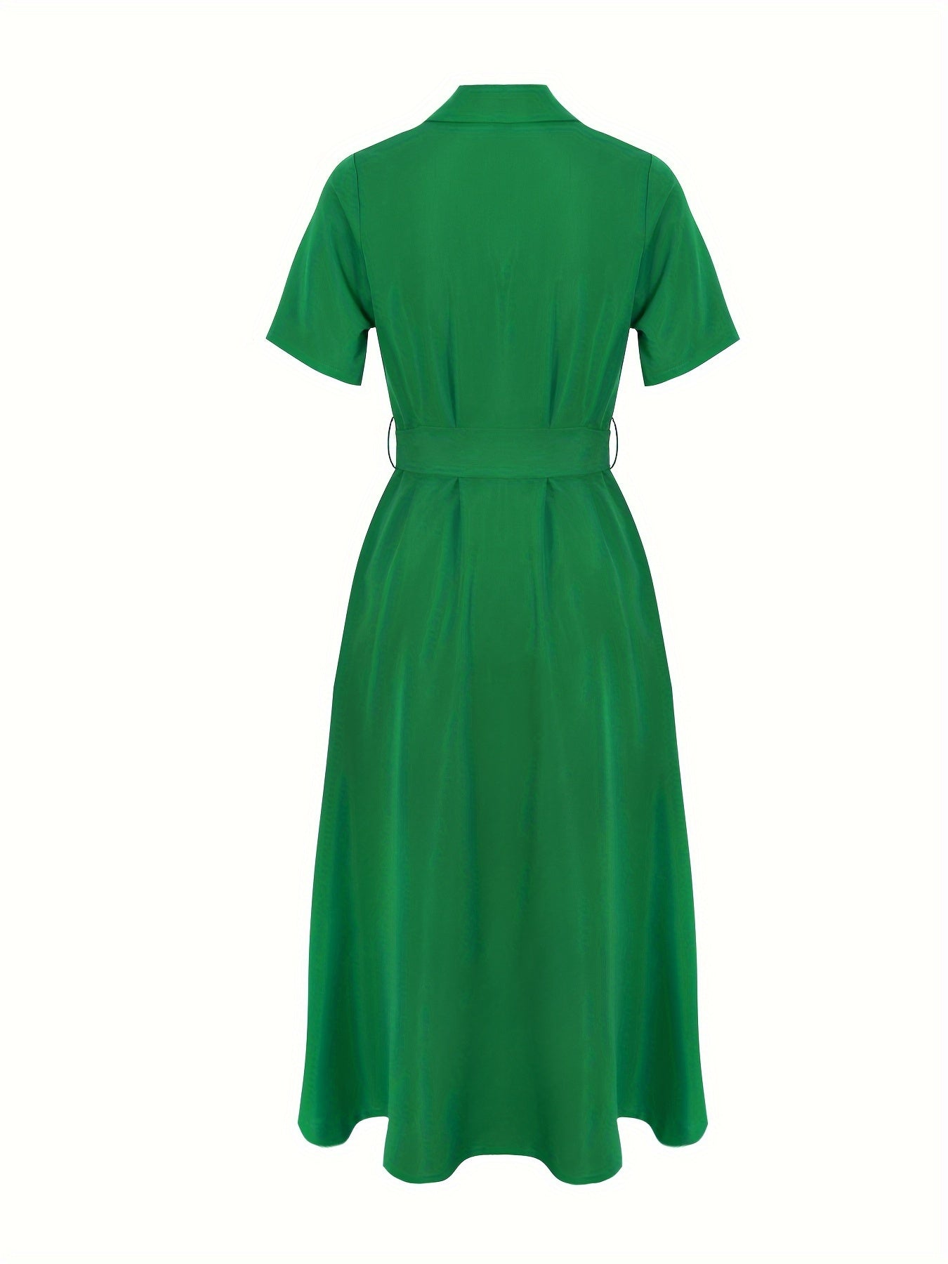Solid Color Button Front Short Sleeve Dress for Women, Spring & Summer Elegant Dress