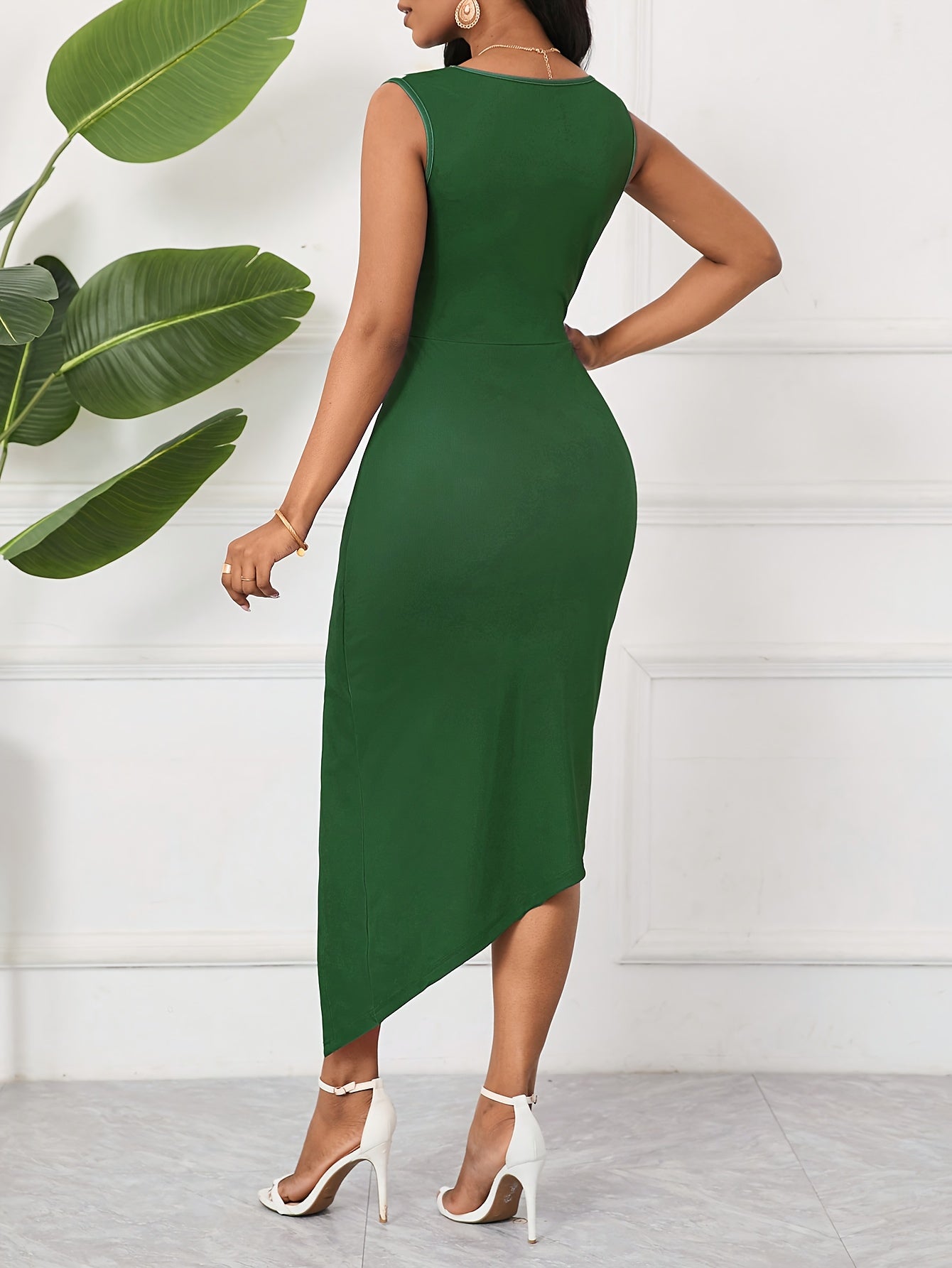 Elegant Purple Floral Bodycon Dress for Women - Sleeveless, High-Slit, Spring/Summer Fashion, White Clutch Not Included, Adult, Elegant Attire|Floral Print Dress|Sleek Fit